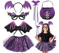 Dazzroi Costume di Halloween Bat per bambini, costume da vampiro, set con fascia per capelli, Magic Stick, Wings, tutù skirt, bag, bicchieri, costume, accessori per cosplay per feste a tema di