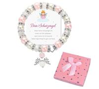 Dazzroi Guardian Angel Bracelet Set Angel Lucky Charm Chain with Card Gift Box Elastic Crystal Beaded Bracelet, Communion Gifts for Girls School Starting Birthday Christmas