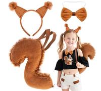 Dazzroi Set di 3 costumi da squirrel, Brown Fox Animal Set accessori Fancy Dress con orecchie, fascia per la testa e il fiocco, adatto per feste di compleanno, Halloween, Christmas, Stage Cosplay