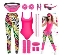 Dazzroi Set di accessori per costume da 80 pezzi, per ragazze, con leggings da collo, fascia per capelli, fascia per capelli, fascia per capelli per carnival neon, costume sportivo 80s