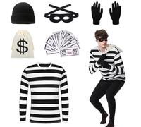 DAZZTIME Completo da Rapinatrice di Banche,Costume da Maschera,Set di Costume di Ladro,Costume Ladro,Costume Carnevale Ladro,Vestito Ladro con Maschera Ladro,per Carnevale,Carnevale,Festa a Tema