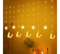 DAZZTIME Luci a Stringa di Ramadan Eid,100 Led Luci Musulmane Ramadan,3 m Tenda Luminosa Luna Stella,8 Modalità Lampeggianti e Telecomando,Castello Della Luna Luminosa Decorazione Ramadan.