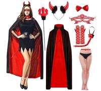 DAZZTIME Mantello da Vampiro di Halloween, Reversibile Nero Rosso, Costume da Diavolo Donna, Role-Play Halloween