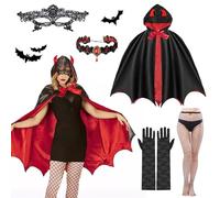 DAZZTIME Mantello Reversibile Vampiro Diavolo Donna, Costume Role-Play Halloween, Nero Rosso