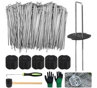 DAZZTIME Pioli a Membrana per Erbacce,100 Pezzi Picchetti Zincati 150x40 mm E Rondelle Tampone,Ancoraggi a Terra,Picchetti Giardino,Picchetti Tenda,Ø2,5 mm,per Il Giardinaggio,Erba Artificiale