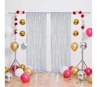 DazzWed 2 pezzi Tenda con paillette - 60x240cm Sfondo a Tende con Sequin per Laurea Scuola Feste Decor feste di compleanno, matrimonio, palcoscenico -Argento