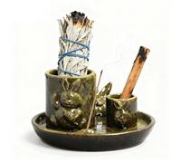 DBAILY Ciotola di incenso, 4 in 1 Incense Holder, Palo Santo, supporto per salvia da bruciare, supporto per bastoncini di incenso, portacandele per meditazione, yoga, spazio