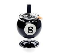 DBAILY Posacenere, posacenere girevole, sfera da biliardo stile con numero 8, Ø 9 cm, posacenere per esterni, posacenere con coperchio