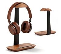 DBAILY Supporto per cuffie, supporto da tavolo per cuffie con base portaoggetti, supporto per cuffie over-ear e da gaming (legno di noce)