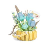 DBALL Mini Mattoncini Costruzioni Fiori Cesto con 4 Blocchi di Costruzione Blu Fiori Primavera Estate Decorazione Blocchi di Serraggio Piante per Regalo