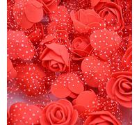 DBDJWHJ 200/100P Piccole rose finte con tulle in organza, fiori artificiali, decorazioni floreali per matrimonio/casa, bouquet di ghirlande rosse, 50 pezzi