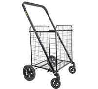 dbest products Cruiser Cart Deluxe 2 Shopping Grocery Rolling Folding Laundry Basket on Wheels Foldable Utility Trolley Compact Lightweight Collapsible, Black