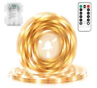 DBFAIRY Striscia LED a batteria, 2 m, 60 LED, con timer a distanza, impermeabile, per camera da letto, armadio, casa, feste, decorazione (bianco caldo)