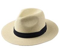 DBFBDTU Cappello da sole in paglia per uomo, cappello Panama da uomo, per pesca all'aperto, spiaggia, cappello a cilindro pieghevole, Crean, XL(60-62cm)