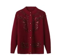 DBFBDTU Cappotto da donna con stampa lavorata a maglia, maglione nonna, a maniche lunghe, top per donne di mezza età e anziane, Rosso vinaccia, XXL