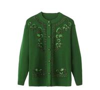 DBFBDTU Cardigan da donna lavorato a maglia con stampa, maglione per nonna, cappotto a maniche lunghe per anziani di mezza età, EN8, XL