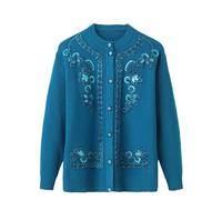 DBFBDTU Cardigan da donna lavorato a maglia con stampa, maglione per nonna, cappotto a maniche lunghe per anziani di mezza età, Blu, XXX-Large