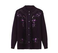DBFBDTU Cardigan da donna lavorato a maglia con stampa, maglione per nonna, cappotto a maniche lunghe per anziani di mezza età, Viola, XL