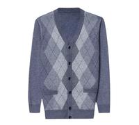 DBFBDTU Cardigan da uomo in lana con scollo a V, lavorato a maglia, stile casual, classico, con motivo a rombi, Grigio medio9, 4XL
