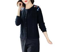 DBFBDTU Maglione da donna lavorato a maglia cardigan vintage cappotto di mezza età madre ricamo maglieria giacca, Nero , M