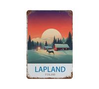 DBKGHIEDHG Decorazione da parete per il bagno in stile rustico, divertente cartello decorativo da parete per bagno, poster vintage da viaggio, Lapponia Finlandia, targa in latta per la decorazione