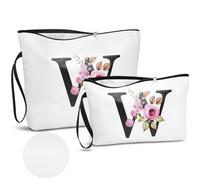 DBPBToU PU Pelle A-Z Beauty Case Donna da Viaggio, 2 Pezzi Set Trousse Trucchi Donna Di Alta Qualità Con Lettere Alfabeto (W)