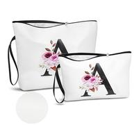 DBPBToU PU Pelle A-Z Beauty Case Donna da Viaggio, 2 Pezzi Set Trousse Trucchi Donna Di Alta Qualità Con Lettere Alfabeto (A)