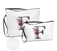 DBPBToU PU Pelle A-Z Beauty Case Donna da Viaggio, 2 Pezzi Set Trousse Trucchi Donna Di Alta Qualità Con Lettere Alfabeto (F)