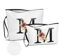 DBPBToU PU Pelle A-Z Porta Trucchi, 2 Pezzi Set Trousse Trucchi Donna Di Alta Qualità Con Lettere Alfabeto, Ideale Come Regali Donna Per Compleanno (M)