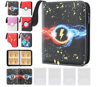 DBPBToU Raccoglitore Carte Poke per 400 Carte con 400 Sleeves, Album Carte per Poke X, V, Vmax, TAG TEAM, EX, GX, MTG, TCG, Cerniera impermeabile in Pelle PU (Fulmini)