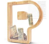 DBPBToU Salvadanaio a Forma di Lettera in Legno, Grande 23 * 4 * 23cm, Apribile Personalizzato Trasparente, per Regalo di Compleanno/Decorazione Domestica/Ricordo (P)