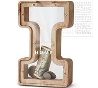 DBPBToU Salvadanaio Personalizzato, Lettre Salvadanaio in Legno Trasparente, Salvadanaio Apribile per Bambini, Salvadanaio Grande Creativo per Regalo di Compleanno/Decorazione Domestica/Ricordo (I)