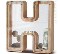 DBPBToU Salvadanaio Personalizzato, Lettre Salvadanaio in Legno Trasparente, Salvadanaio Apribile per Bambini, Salvadanaio Grande Creativo per Regalo di Compleanno/Decorazione Domestica/Ricordo (H)