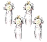 DBREAKS 4 pezzi decorazioni per auto da matrimonio, decorazioni floreali per maniglie delle portiere, rose bianche artificiali con ventose per auto specchietti retrovisori da matrimonio