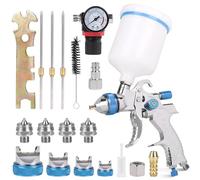 DBREAKS HVLP Pistola a spruzzo 1,4/1,7/2,0/2,5 mm | Pistola ad aria con bicchiere da 600 ml + 4 set di ugelli + regolatore di pressione dell'aria | Pistola a spruzzo per auto, mobili, fai da te