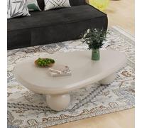 Dbtxwd Tavolino da caffè ovale irregolare, moderno, stile Mid-Century, bianco crema, con 3 gambe a sfera, per soggiorno, camera da letto, balcone, patio (A White 41in)