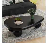 Dbtxwd Tavolino da caffè ovale irregolare, moderno, stile Mid-Century, bianco crema, con 3 gambe a sfera, per soggiorno, camera da letto, balcone, patio (B Black 46in)