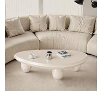 Dbtxwd Tavolino da caffè ovale irregolare, moderno, stile Mid-Century, bianco crema, con 3 gambe a sfera, per soggiorno, camera da letto, balcone, patio (C White 41in)