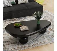 Dbtxwd Tavolino da caffè ovale irregolare, moderno, stile Mid-Century, bianco crema, con 3 gambe a sfera, per soggiorno, camera da letto, balcone, patio (B Black 41in)