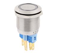 DC 12V 18mm LED BLU 22mm montato filetto6 perni blocco interruttore pulsante