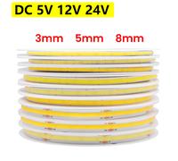 DC 5V 12V 24V COB LED Strip 320 384 480 528LED/m Barra luminosa a nastro LED COB flessibile ad alta densità 3MM 5MM 8MM PCB Luce lineare