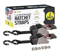 DC Cargo - Cinghie a cricchetto retrattili per auto, resistenti, in acciaio inox, confezione da 2 pezzi, 2,5 cm x 1,8 m, cinghie retrattili a cricchetto per barche, moto d'acqua, moto, ATV, resistenza