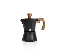 Dc Casa Caffettiera Linea BlackWood - Moka Elegante in Alluminio Nero con Manico in Legno Atermico - Design Moderno per Espresso Italiano a Casa