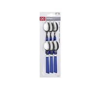 DC CASA Set Cucchiaino Acciaio 13.8x3 cm 6 Pezzi - Manico Colorato in Polipropilene - Posate da Caffè o Dessert - Made in Italy (Blu)