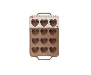 Dc Casa Stampo Muffin Silicone a Forma di Cuore 12 Posti - 22,5x37,4 cm, Bordo Rigido Antigoccia, Antiaderente e Flessibile, Ideale per Muffin, Cupcake, Dolcetti
