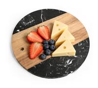 DC Casa Tagliere in Acacia e Marmo Tondo - Diametro 30 cm - Tagliere Decorativo e da Servizio - Elegante, Resistente e Antigraffio - Ideale per Aperitivi, Formaggi, Antipasti, Salumi e Dolci