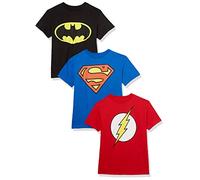 DC Comics Batman, Superman, The Flash, Confezione da 3 Magliette con Logo per Bambini, Nero/Royal/Rosso, 18-20