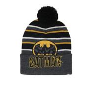 DC Comics, berretto invernale per bambini, motivo Batman, a righe grigie, nere e gialle, con pompon, 54 cm