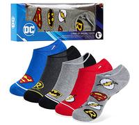 DC Comics Calze Bambino, Pacco da 5 Calzini Fantasmini Set Calze Corte in Cotone Misto Taglia Unica Calzini Divertenti Salvapiede Invisibili Superman Batman Gadget (Multi, 30-35)