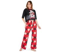 DC Comics Harley Quinn Lungo Pigiama Donna, Morbido Traspirante Abbigliamento da Notte Set (Nero/Rosso, S)